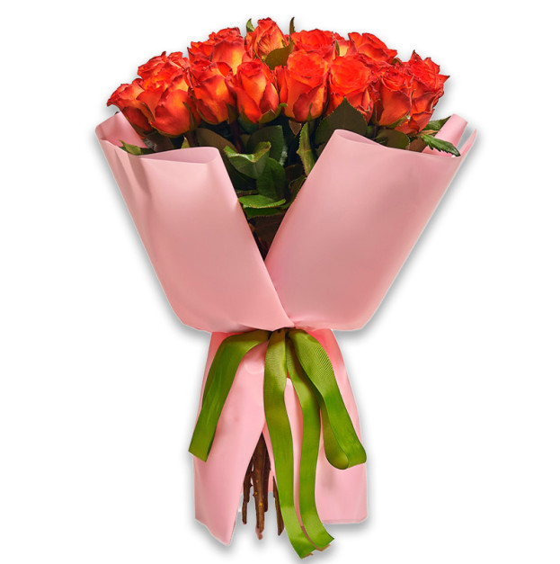 Букет 25 помаранчевих Троянд Метеор