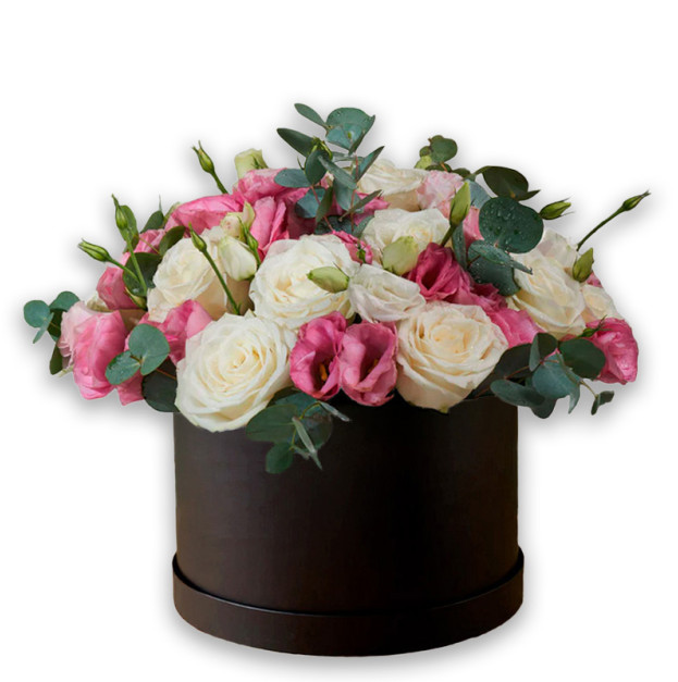 Flowers in a box #13 "Roses with eustomas"