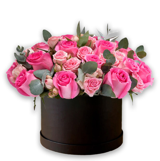 Квіти в коробці №14 "Мікс рожевих троянд"