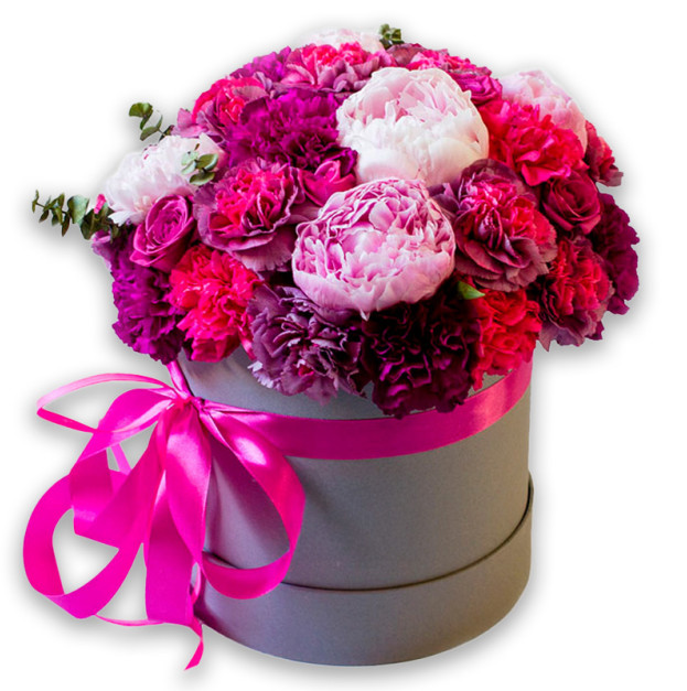 Квіти в коробці №27 "Півонії з діантусом"